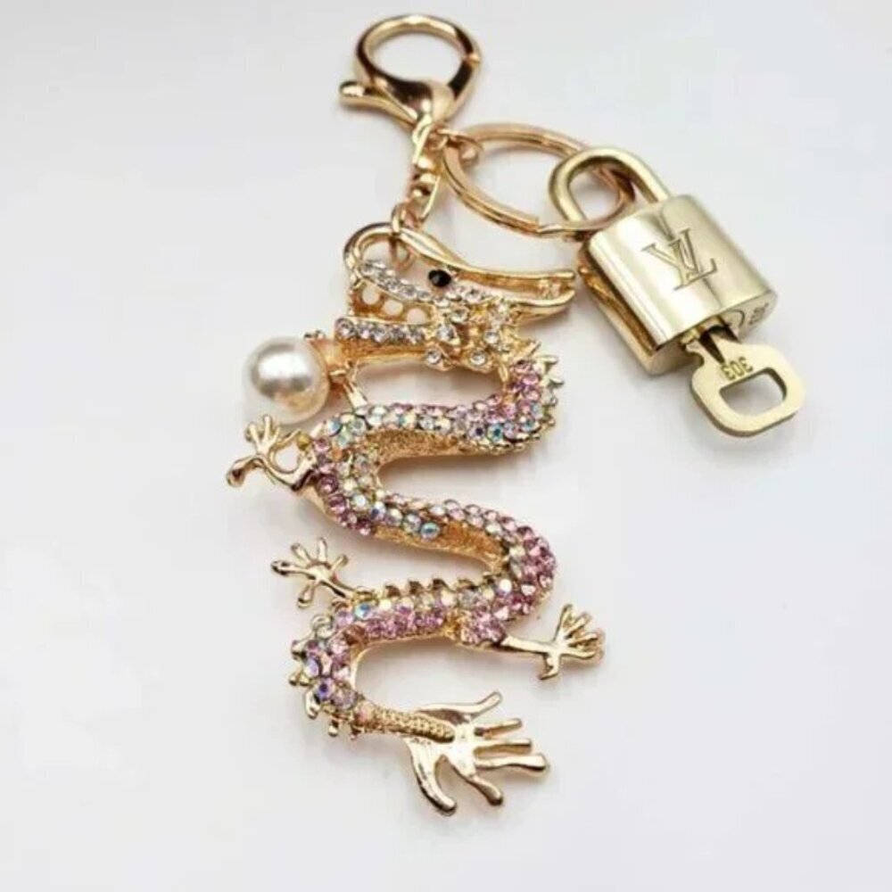 Louis Vuitton Gold Padlock Key 🔒 Authentic LV Charm + Unbranded Dragon Keychain